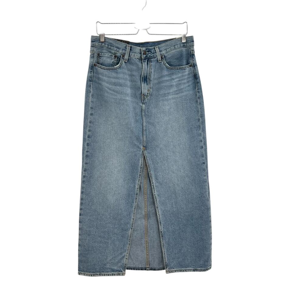 Levi's Ankle Column Skirt Please Hold Medium Wash Denim Slit Womens 31 - Picture 2 of 16